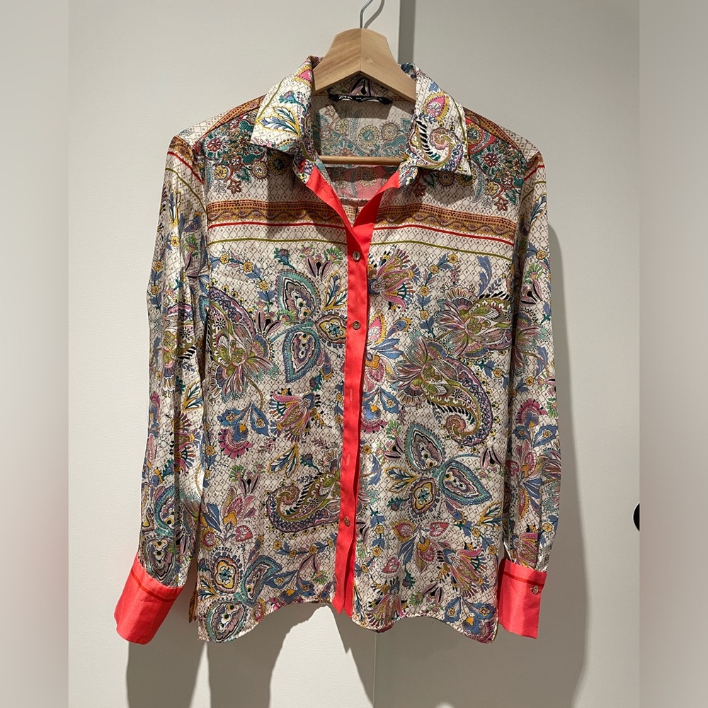 Zara multicolour silky blouse button down